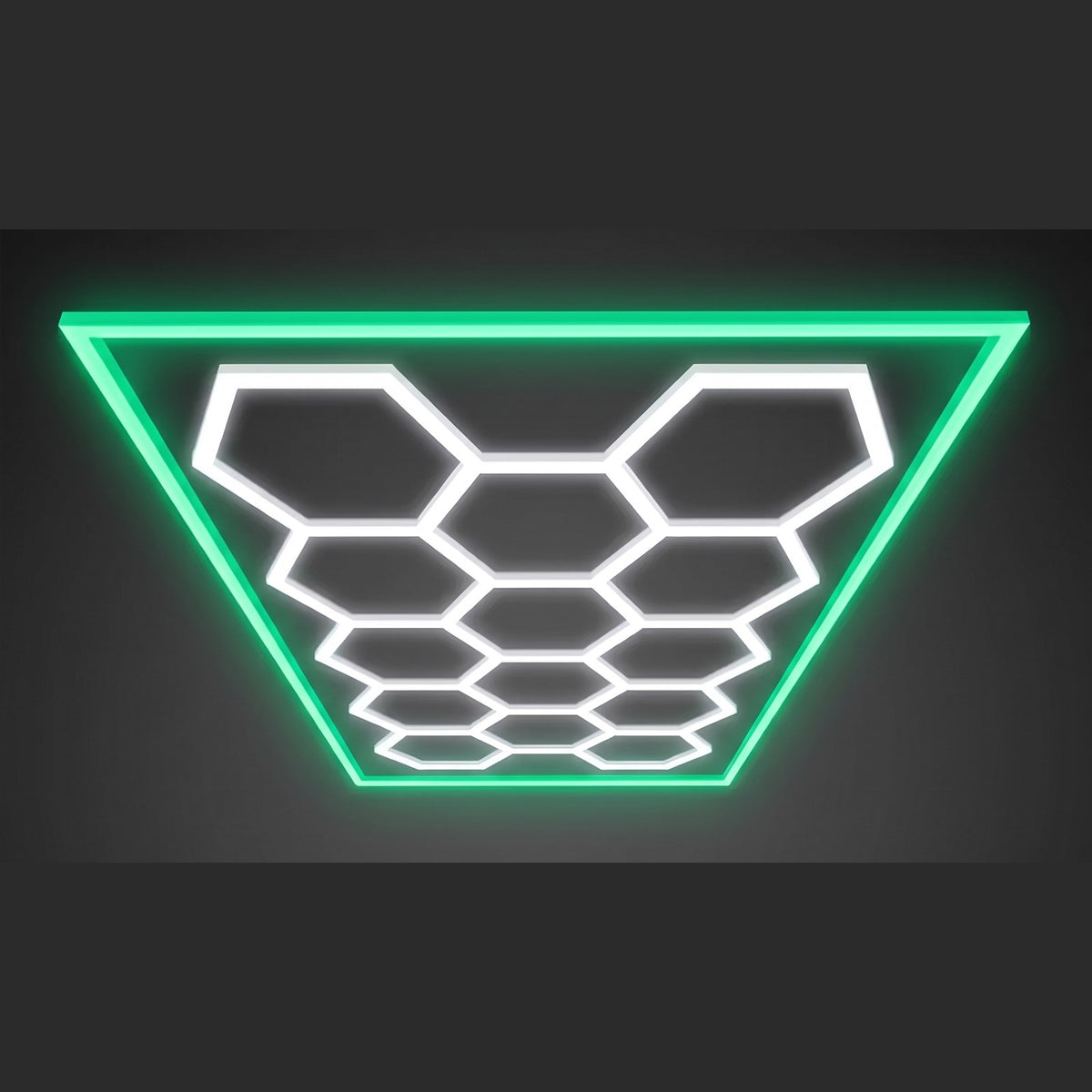 Eclairage hexagonal 14 modules, cadre lumineux vert