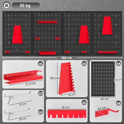 Dimensions et contenu du kit panneau perforé 160 cm charge 55 kg