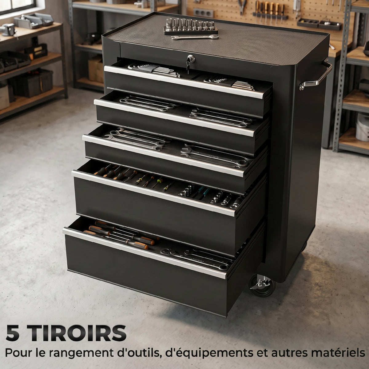Chariot 5 tiroirs - roulettes