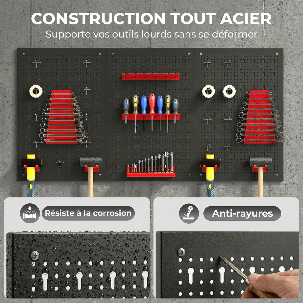Détail des supports et crochets du panneau perforé