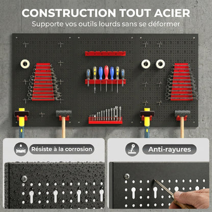 Détail des supports et crochets du panneau perforé