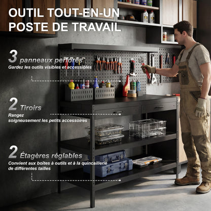 Établi d'atelier - étagères réglables