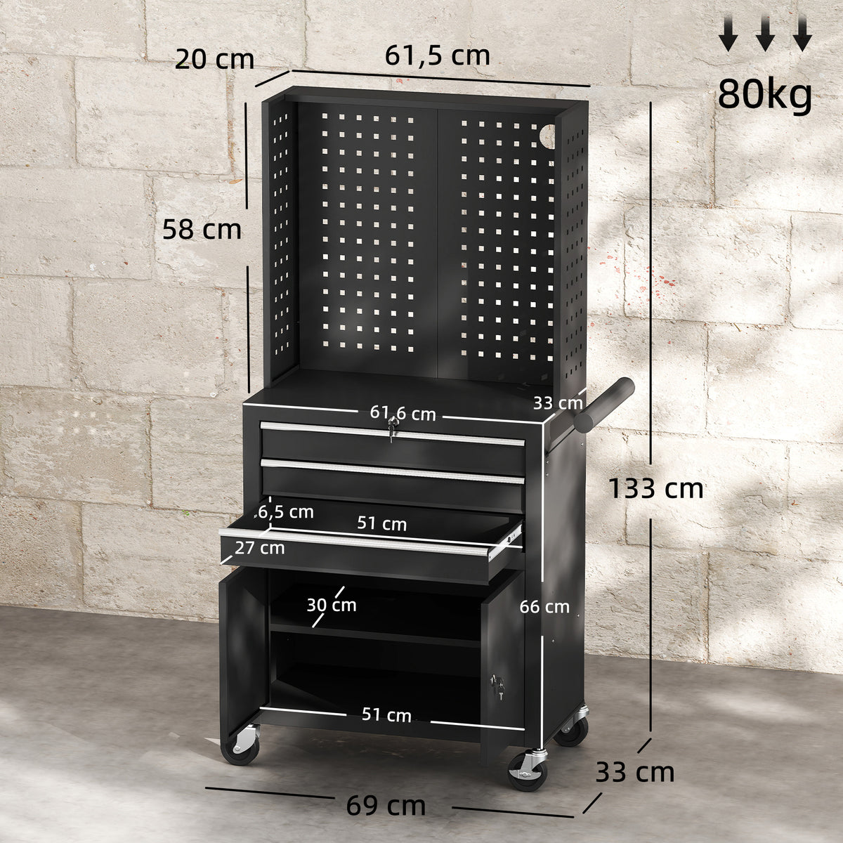 Servante 3 tiroirs - meuble 2 niveaux