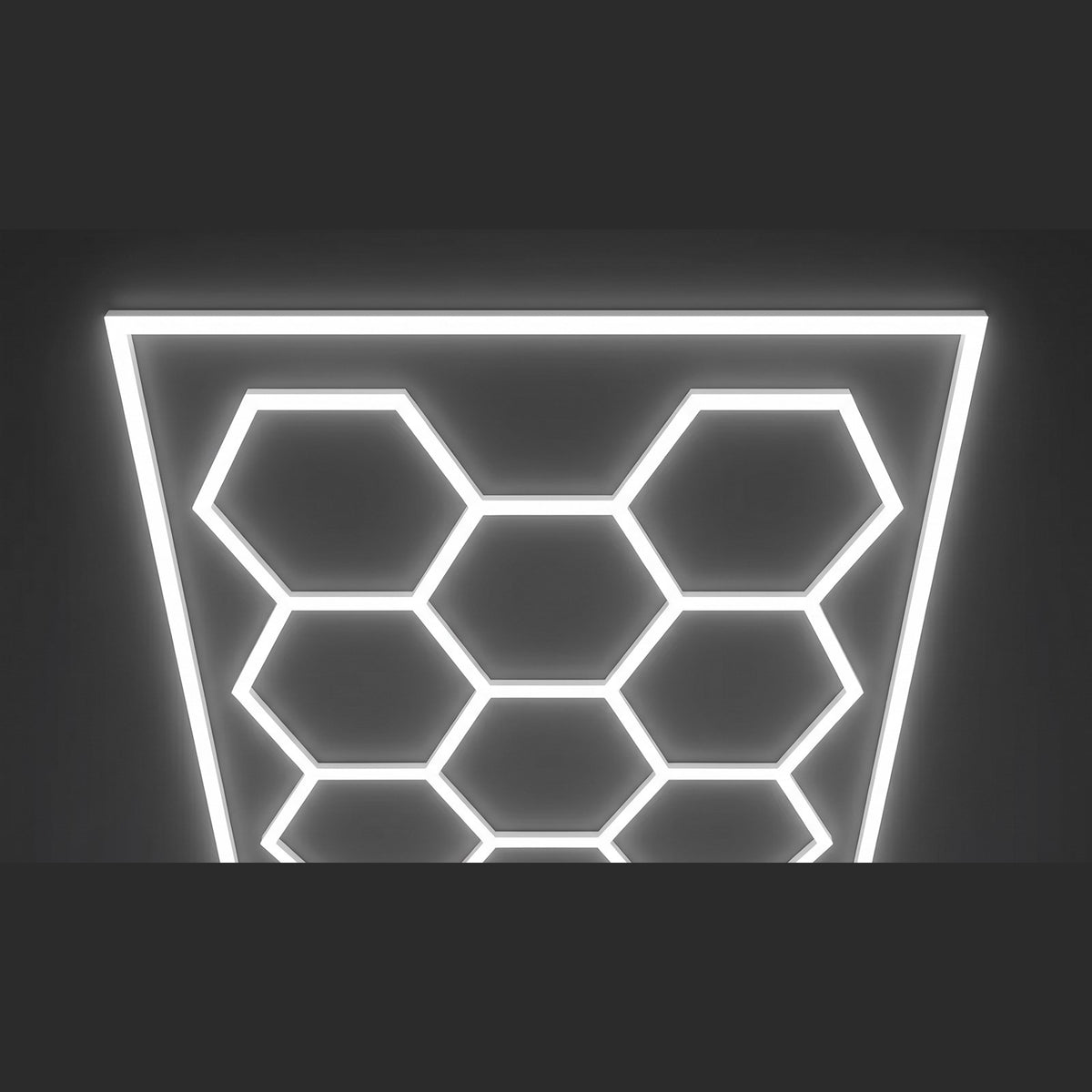 Eclairage hexagonal 14 modules, cadre lumineux blanc