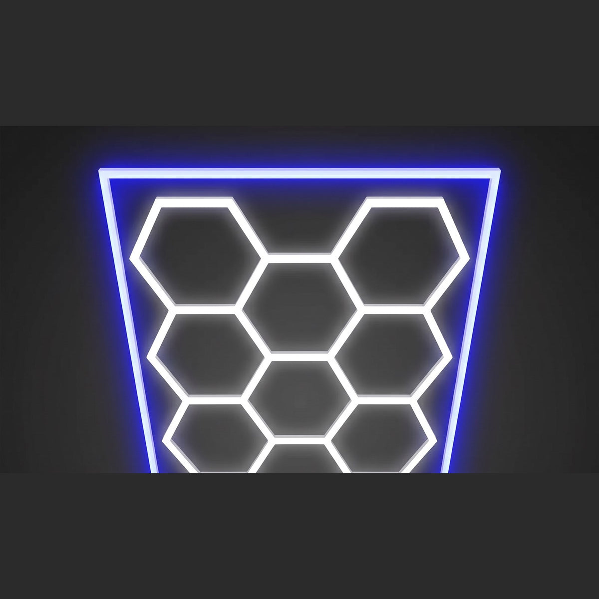 Eclairage hexagonal 14 modules, cadre lumineux bleu