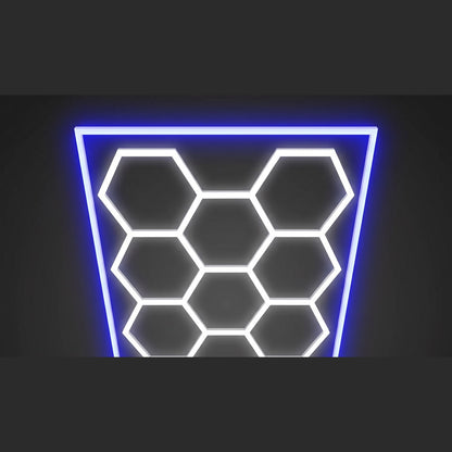 Eclairage hexagonal 14 modules, cadre lumineux bleu