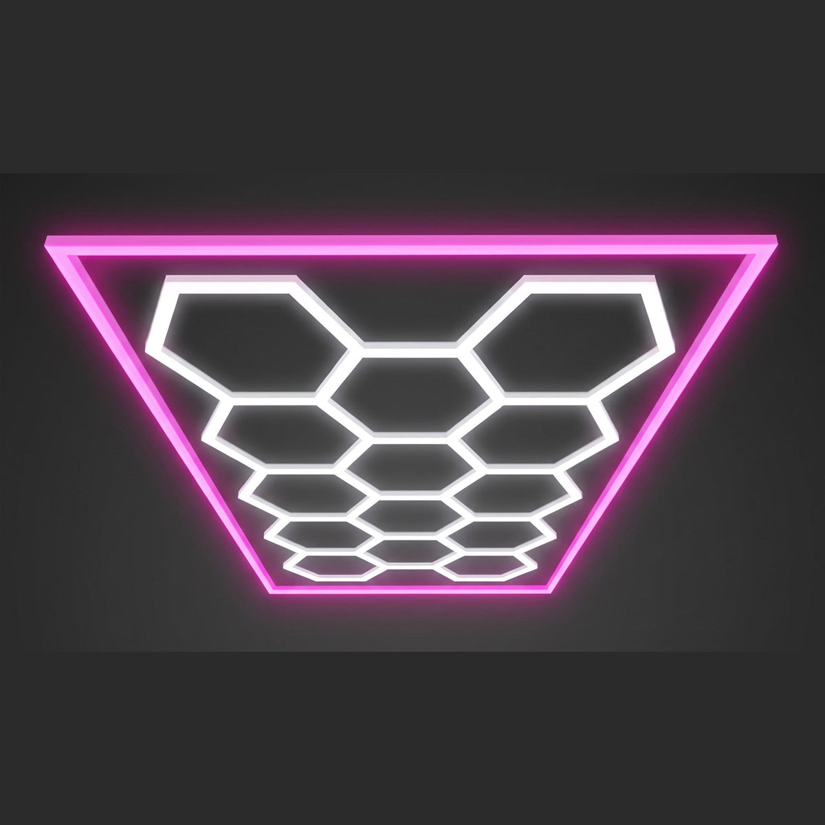Eclairage hexagonal 14 modules, cadre lumineux rose