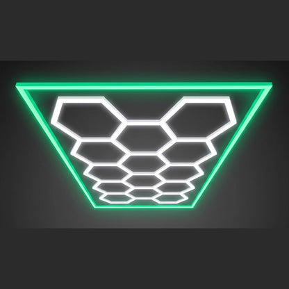 Eclairage hexagonal 14 modules, cadre lumineux vert