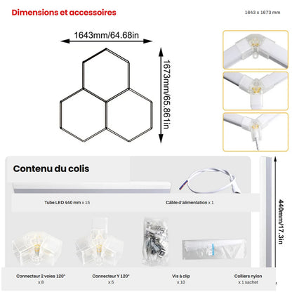 Dimensions et contenu du colis, 3 hexagones