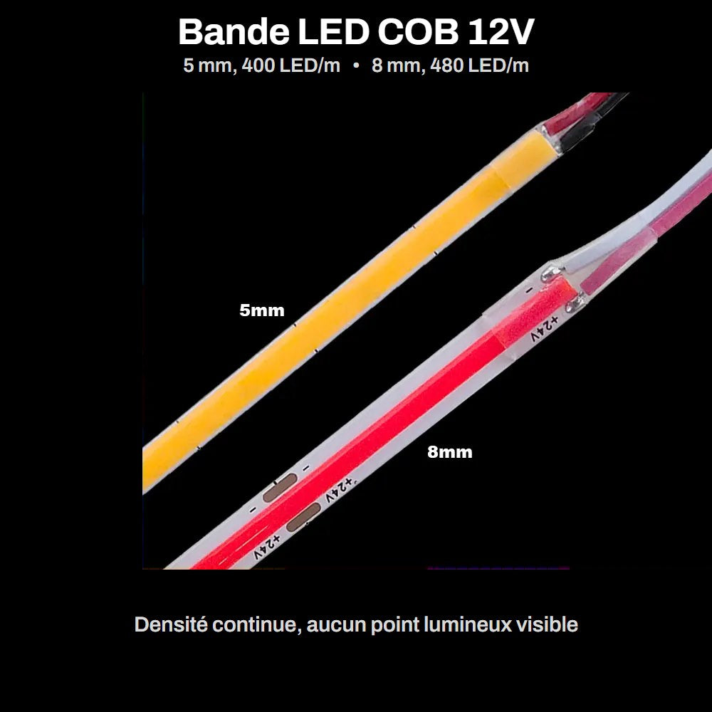 Largeurs 5 mm et 8 mm, densite 400 et 480 LED par metre
