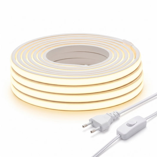 Bande LED COB 220V blanc chaud avec prise secteur et interrupteur