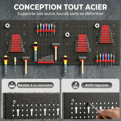 Détail des supports et crochets du panneau perforé